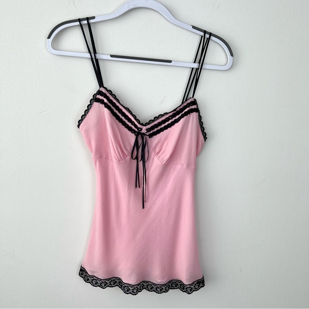 Vintage Y2K Express Iconic Silk Lace Ribbon Babydoll Cami Baby Pink